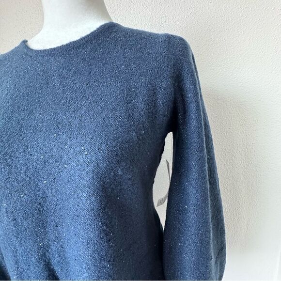 Chico’s Y2K Sequin Pullover Puff Sleeve Midnight Blue Sweater SZ S NWT - Picture 3 of 9